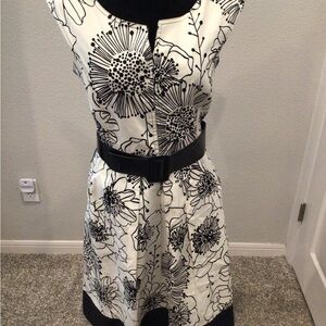 Jessica Howard Monochrome Floral Midi Dress Size 10